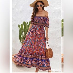 Printed short sleeve maxi dress
